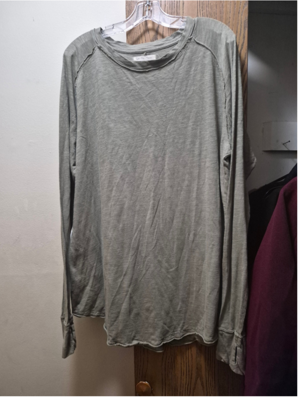 We the Free Free People Long Sleeve Thumbhole Tee, Green, Size M